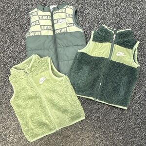 Pack of 3 Nike Green Puffer Vest 2T Full Zip Pockets Logo Sleeveless Casual